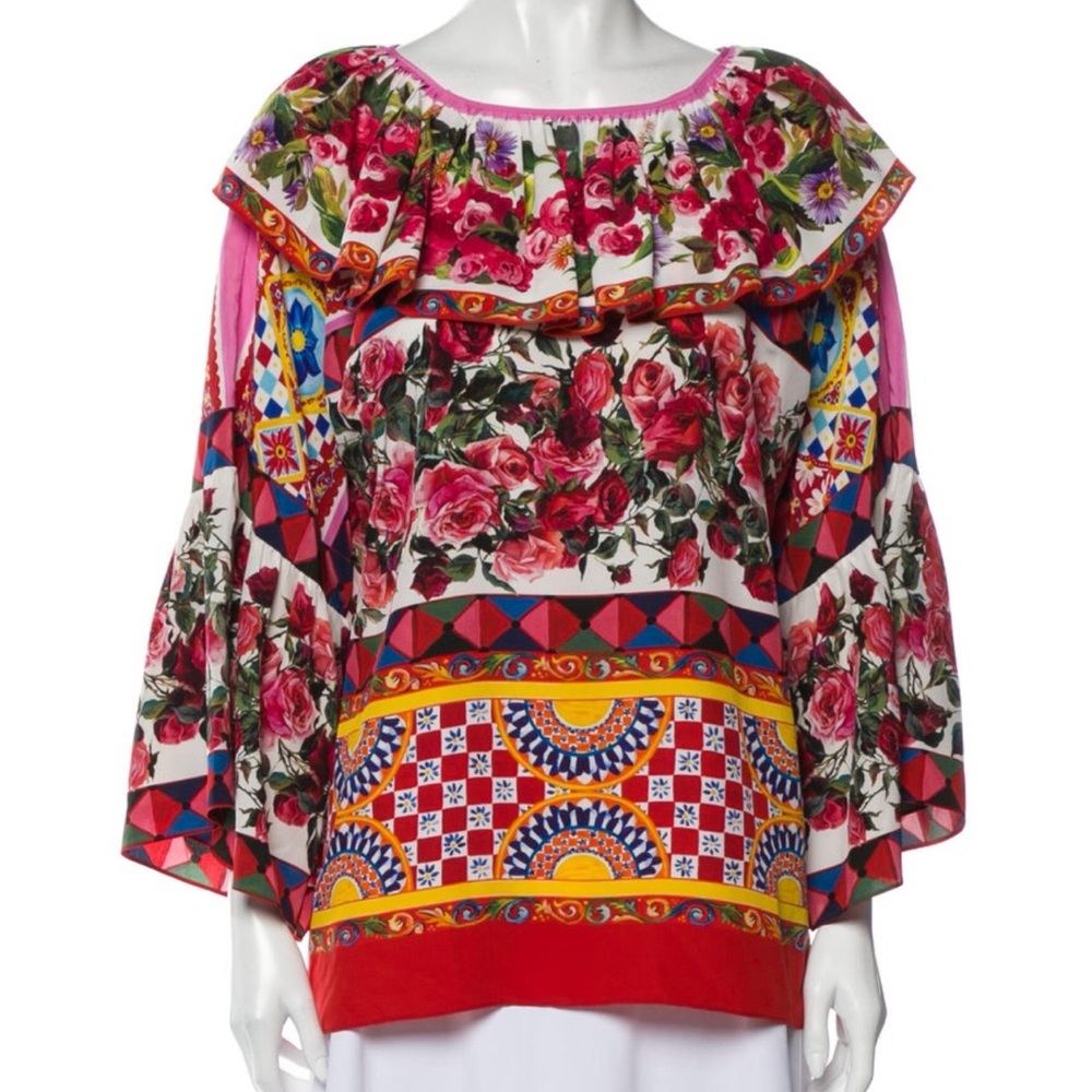 Dolce & Gabbana Multicolor Floral Mosaic Silk Blouse